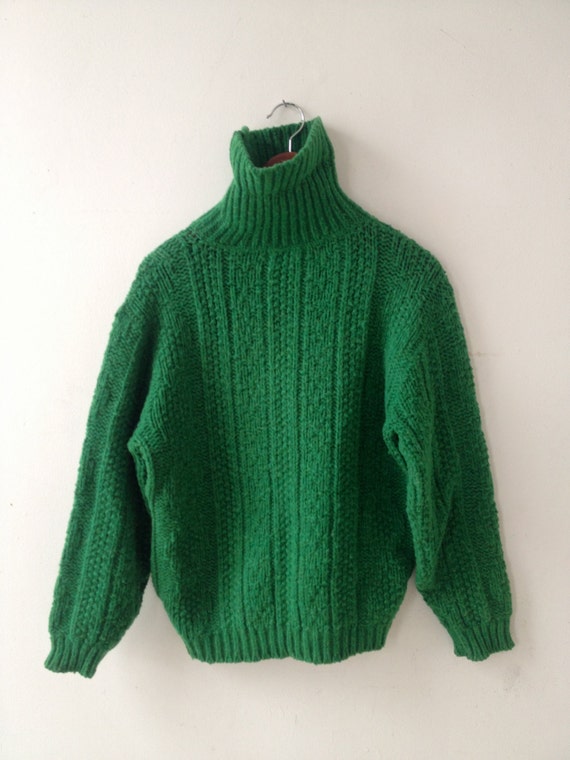 Items similar to warm vintage kelly green wool turtle-neck sweater ...