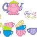 Big set , Stack of teacups, Tea party, Alice in Wonderland, curved Stack of teacups machine embroidery applique designs