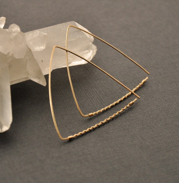 Gold Triangle Hoop Large Triangular Earrings by GueGueCreations