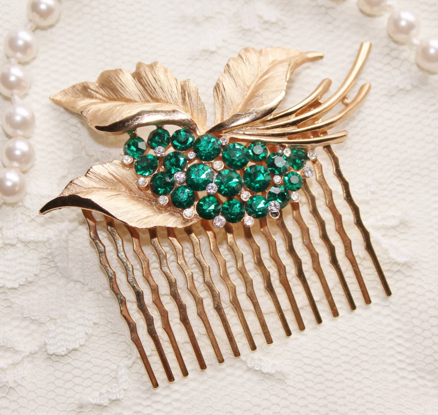 Vintage Emerald TRIFARI Brooch Hair Comb,Bridal Hair Comb,TRUE Vintage ...