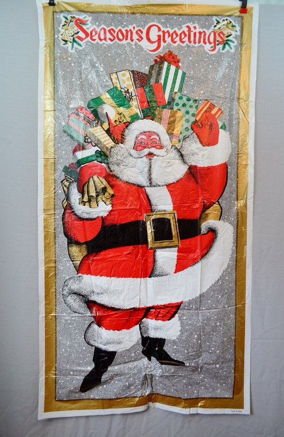 Santa Claus Door Cover Vintage Plastic Vinyl Christmas