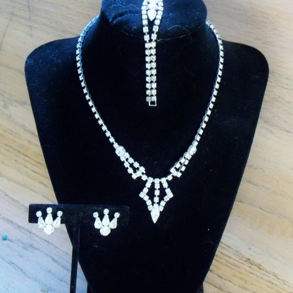 Necklace Earrings Bracelet Rhinestone Vintage Set Bride Bridesmaid ...