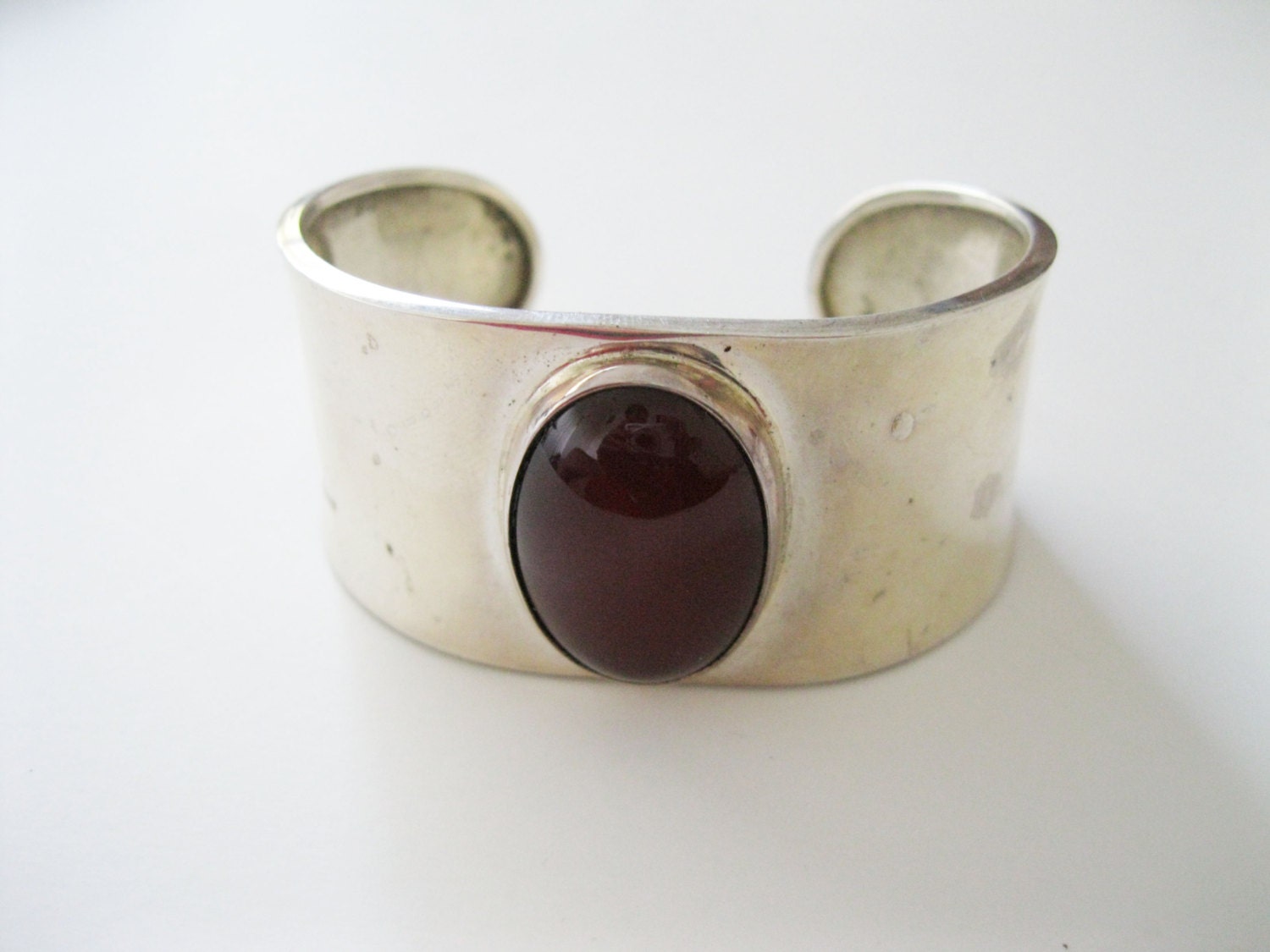 Sterling Silver Carnelian Cuff Bracelet Modernist Art Deco