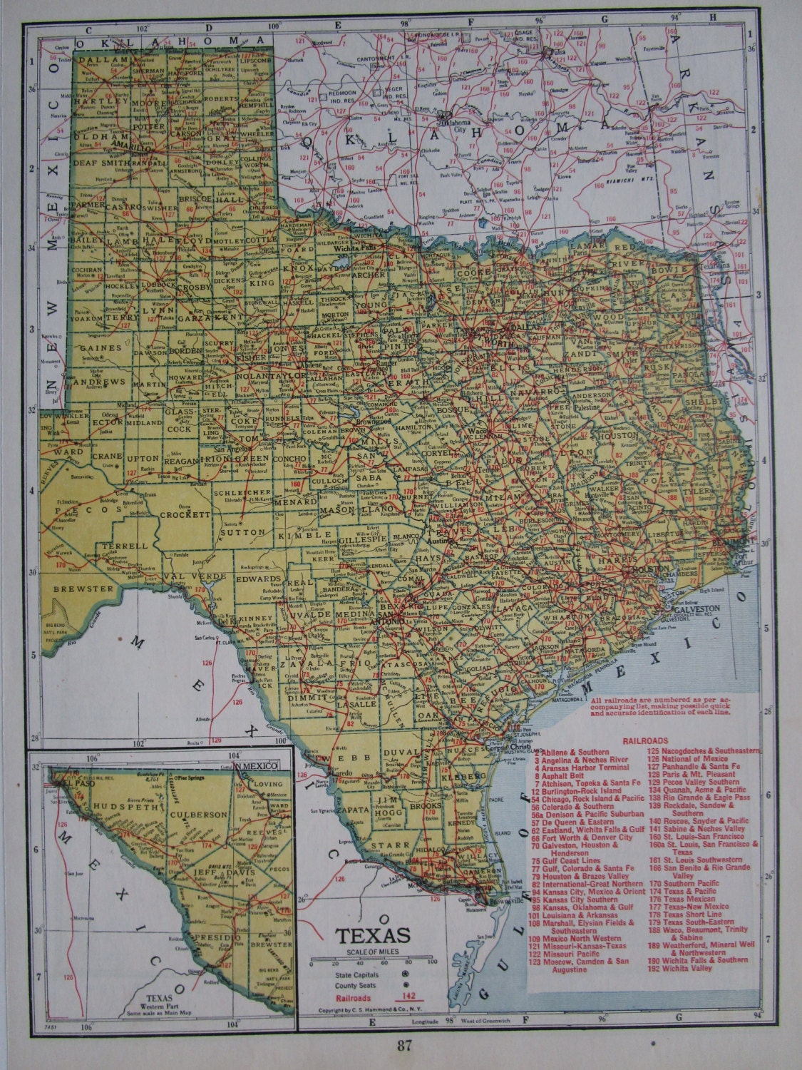 1947 TEXAS Railroad Map. 8x11. 1940s Texas By OriginalAntiqueMaps