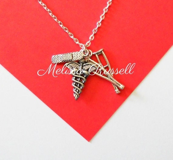 Silver Medical Nurse Doctor Necklace with Crutches Bandaid