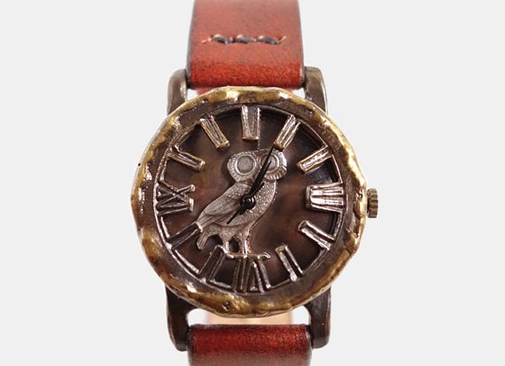 Vintage Steampunk Handmade Wrist Watch with Leather Band /// Owl city - Perfect Gift for Birthday, Anniversary by metaletlinnen steampunk buy now online