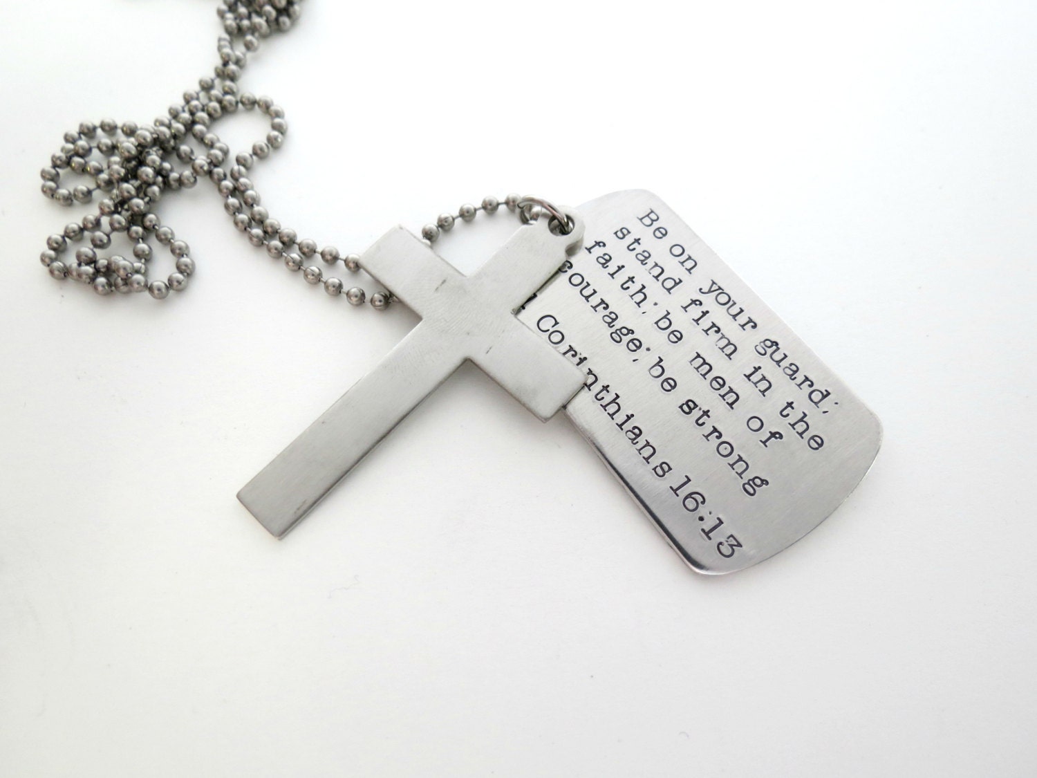 Personalized Necklace with Dog Tag and Silver Cross