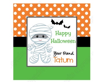 DIY Halloween #2 Personalized Gift Tag PRINTABLE tag sticker label mummy