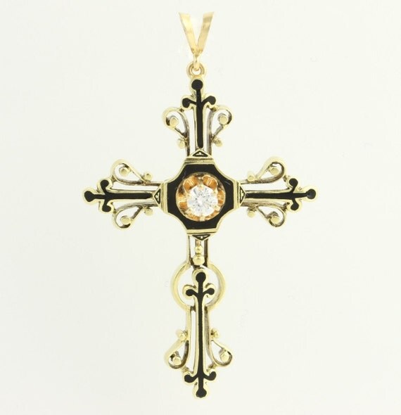 Vintage Cross Pendant 14k Yellow Gold Diamond by WilsonBrothers