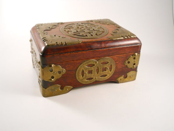 Wood Brass Chinese Trinket Treasure Box By Misspattisattic On Etsy 9779