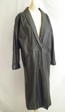 Long Black Leather Coat Vintage Leather Coat 1980's Leather Coat Full ...