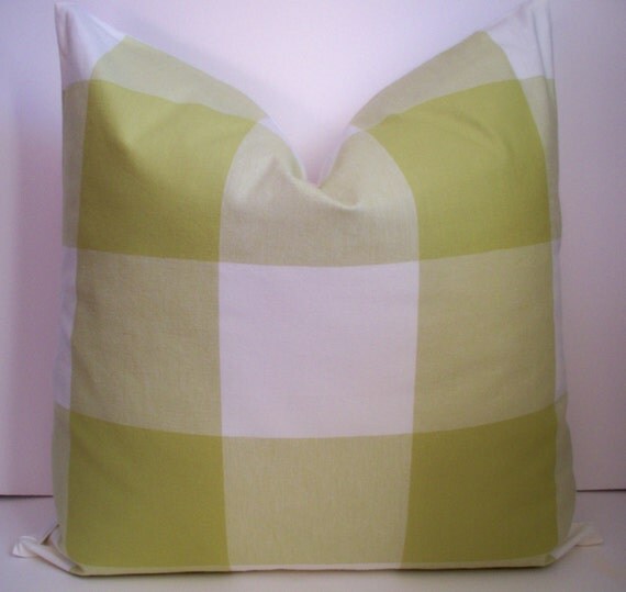 SALE Green Oversized Check Pillow Green Buffalo Check Lime