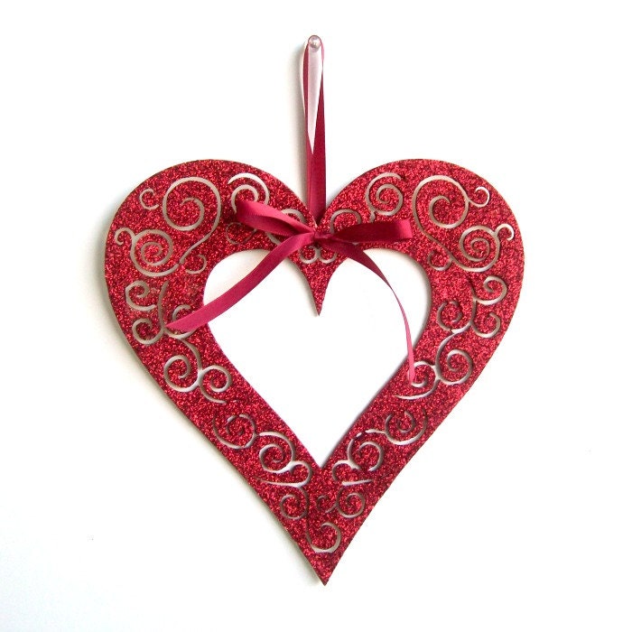 Valentine's Day Heart Wall Decor Glittered by IllusionCreations