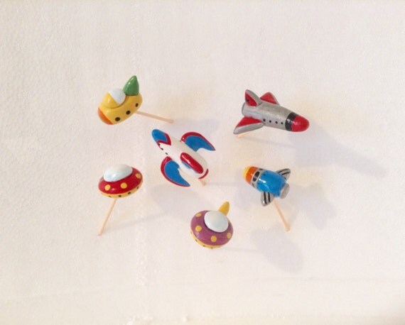 Retro Like Spaceships and Rockets Cupcake Toppers/Cake Decorations Il_570xn