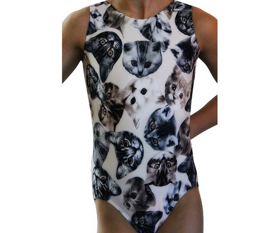 SIZE AXS Gymnastics CAT Kitten Leotard Lycra Print Gymnastic