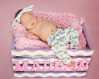 Chevron! Personalized painted childrens wooden toy box
