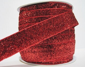 5 Yards 1" Wide Red Glitter Ribbon, Glitter yarn, Metallic ribbon, Glitter yarn, Red Glitter, Red, Red ribbon, Ribbon lot, Red metallic