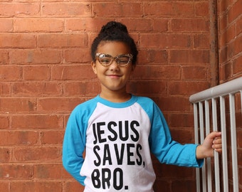 Jesus Saves Basball Tee . Kids