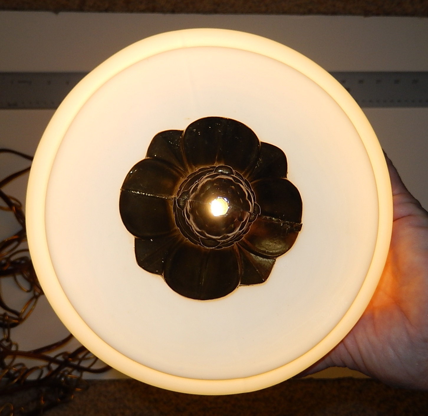 Swag Floral milk glass HANGING lamp white glassorange rust