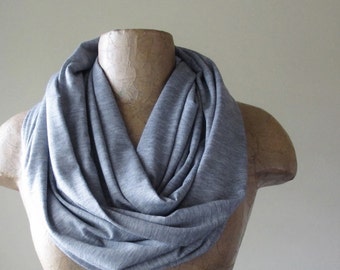 GREY Infinity Scarf - Handmade Heather Gray Infinity Loop Scarf - Lightweight Circle Scarves - Jersey Eternity Scarf