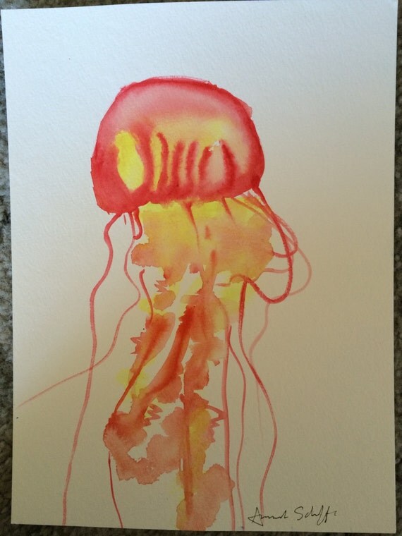 Under the Sea: Red Jellyfish Original Artwork Watercolor