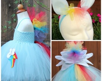 My little pony Rainbow Dash Costume -Rainbow Dash 3 item Halloween Costume - Rainbow Dash dress - Wings and ears headband