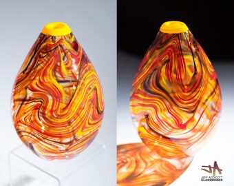 Small Hand Blown Glass Bud Vase - Egg Shape with Hot Color Swirls