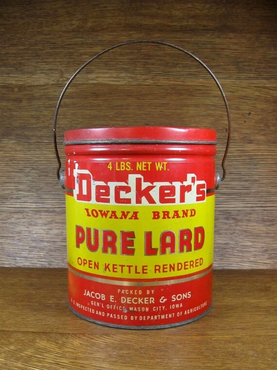 Vintage 4 lb Decker's Pure Lard Tin with Lid and Handle