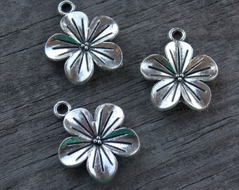 6 Antiqued Silver Flower Charms Plumeria 23mm