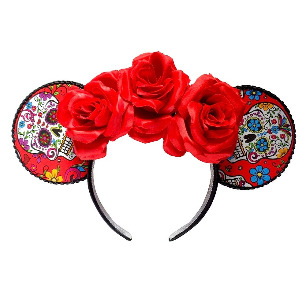 Sugar Skull Flower Crown Headband With Roses And Round Ears