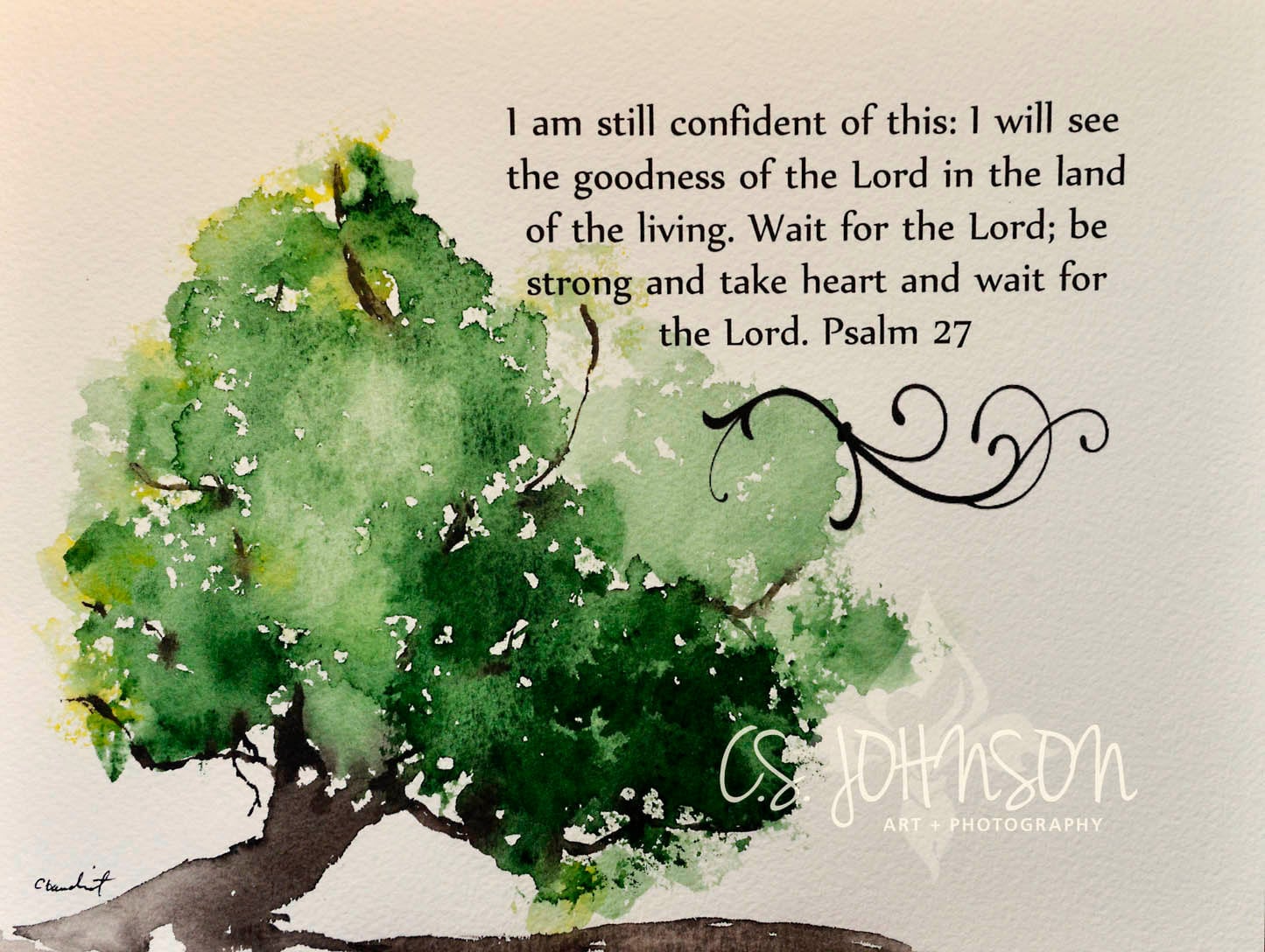 Watercolor painting of Old Oak Tree with Bible verse by ssbaud