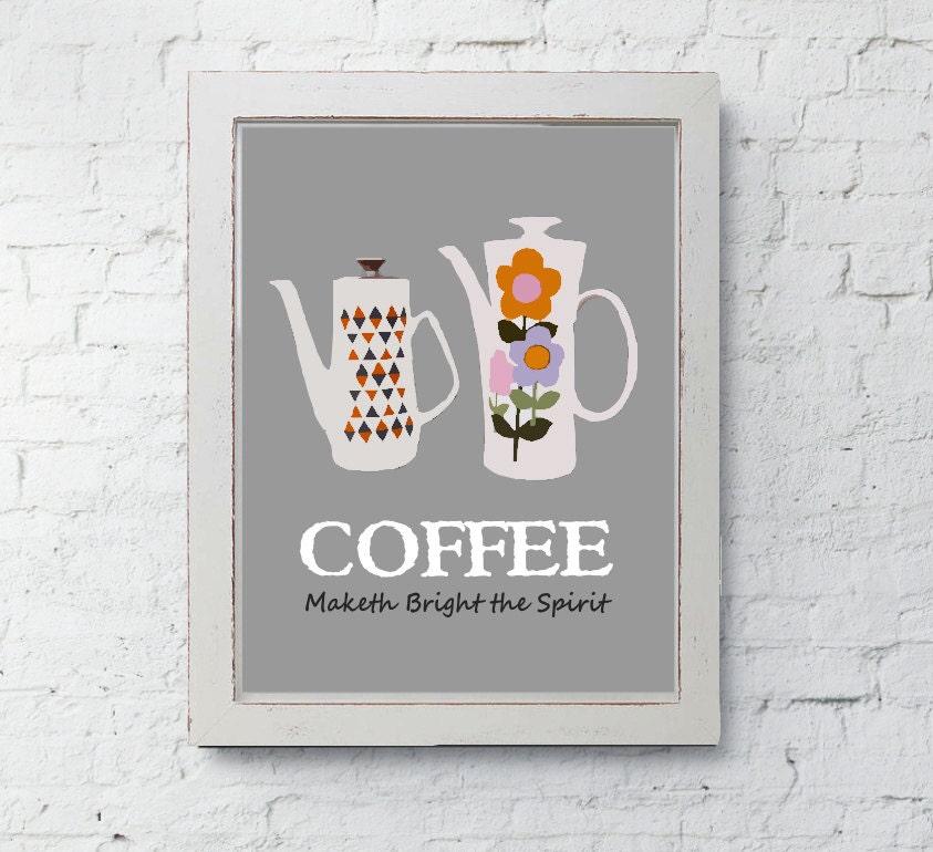 Coffee Art Print Vintage Retro Coffee Pot Kitchen Wall