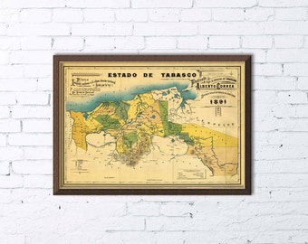 Map of Tabasco - Old map restored - Fine print
