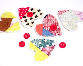 Quilted Heart Appliques, DIY Heart Craft Stack Kit, Vintage Feedsack Primitive Patchwork Cutter Quilt Embellishments itsyourcountry