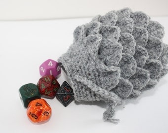 Scale Dice bag stone grey pouch / crocodile stitch