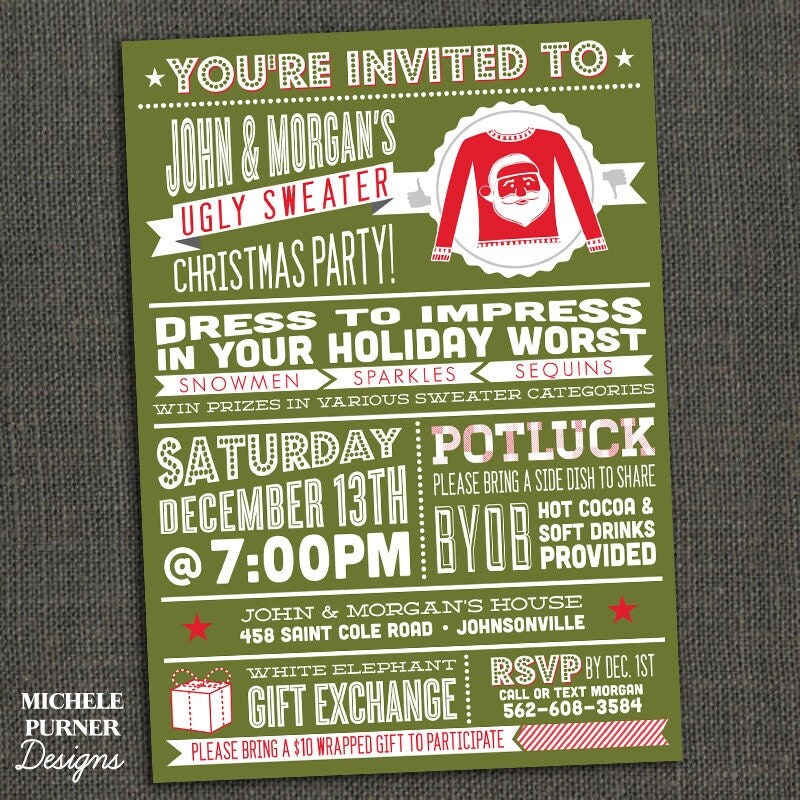Ugly Sweater Christmas Party Invitation By Michelepurnerdesigns