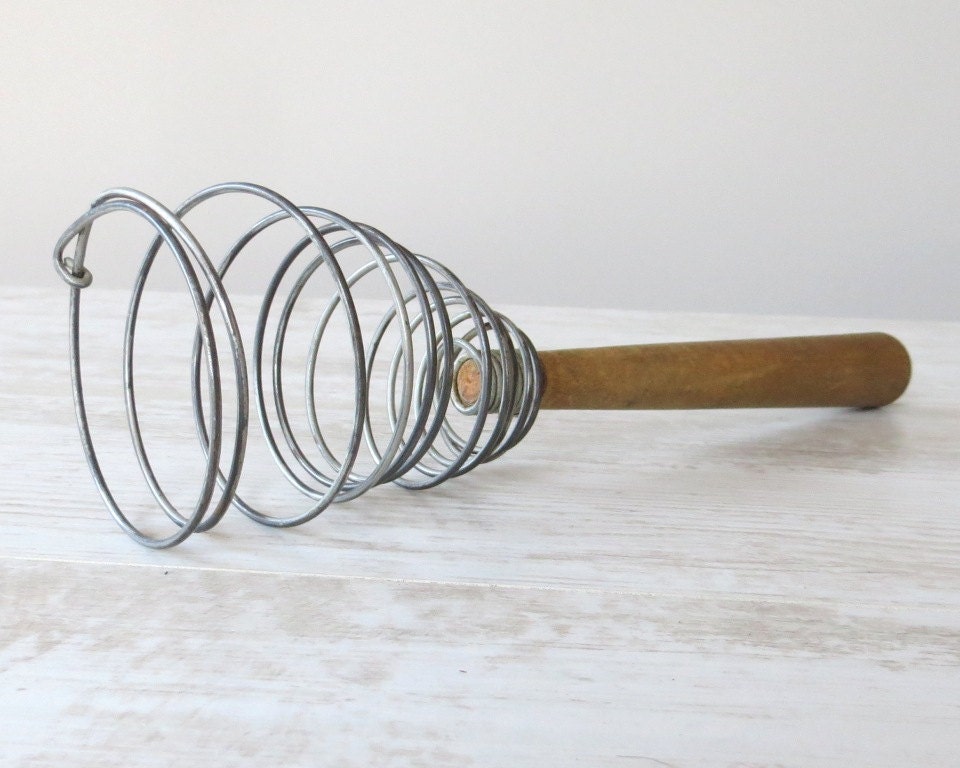 Vintage Metal Wire Whisk with Wooden Handle Egg by VintageByLeni