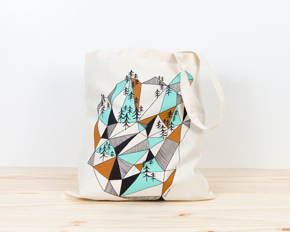 Tote bag geometric mountain screen printed canvas tote