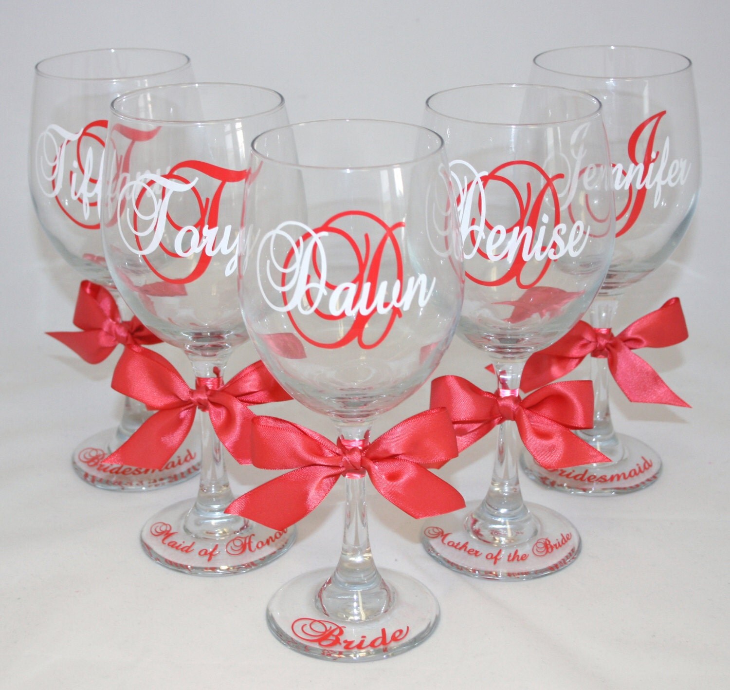 7 Personalized Bride And Bridesmaid Wine Glasses