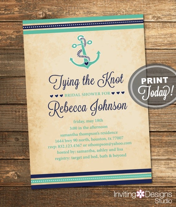 Nautical Bridal Shower Invitation Tying the Knot Anchor