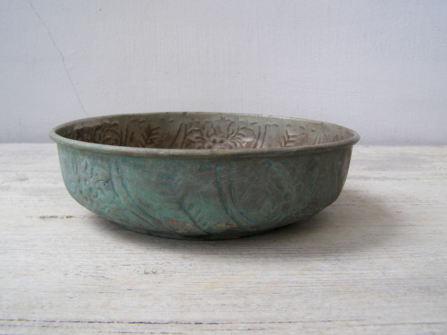 patina green metal bowl