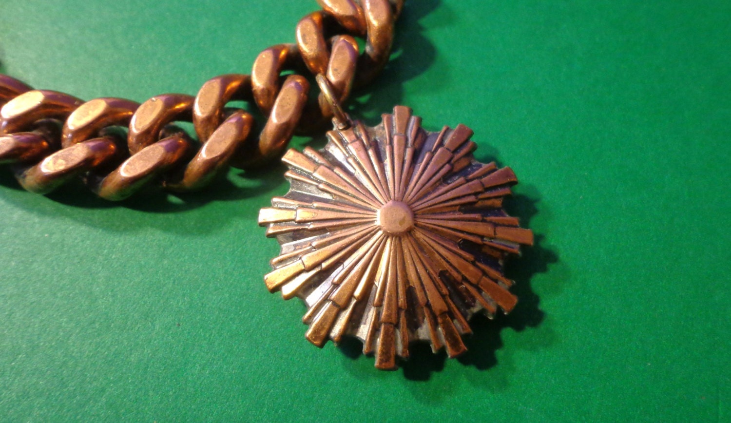 RENOIR Copper BRACELET CHARM wide cHAIN Starburst Flowere