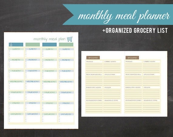 monthly meal plan kit printable calendar grocery list