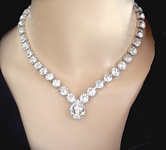 Bridal jewelry Swarovski crystal necklace by QueenMeJewelryLLC