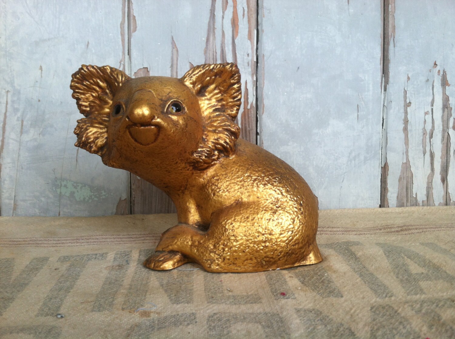 Kitsch Vintage Koala Bear Statue In Gold Vintage Hollywood