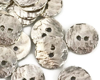 6 Mykonos Button - 16mm Silver - Cornflake Button Bright Fine Silver