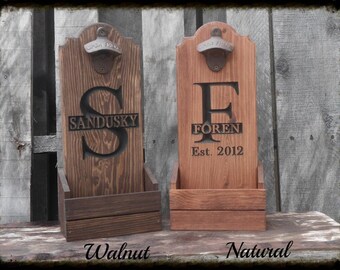 Groomsmen Gift - Bottle opener with cap catcher personalized - Man cave gift for him - Beer pub sign