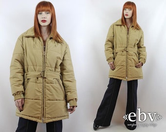 Vintage 80s Beige Poofy Coat L XL Poofy Jacket 80s Ski Jacket Warm Coat Poofy Ski Jacket Puffer Coat Puffer Jacket