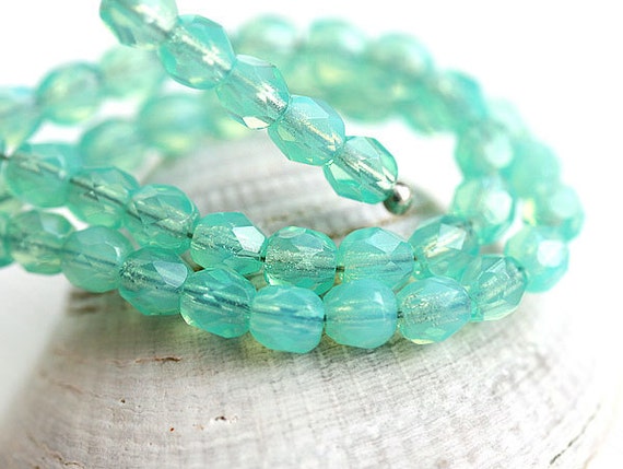 4mm glass beads Milky Seafoam Green czech beads faceted