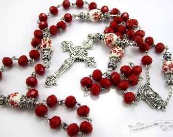 Red Porcelain Rosary, confirmation gift, catholic gift, girls rosary, red rosaries, catholic rosary, communion rosaries, confirmation rosary